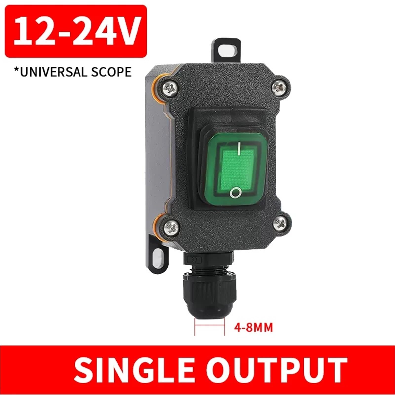Interruttore a bilanciere marino impermeabile con cavo di alimentazione in linea LED IP65 Scatola di giunzione esterna Interruttore elettrico 12V 24V 220V 16A 30A(Single green 12-24V,5 PCS)