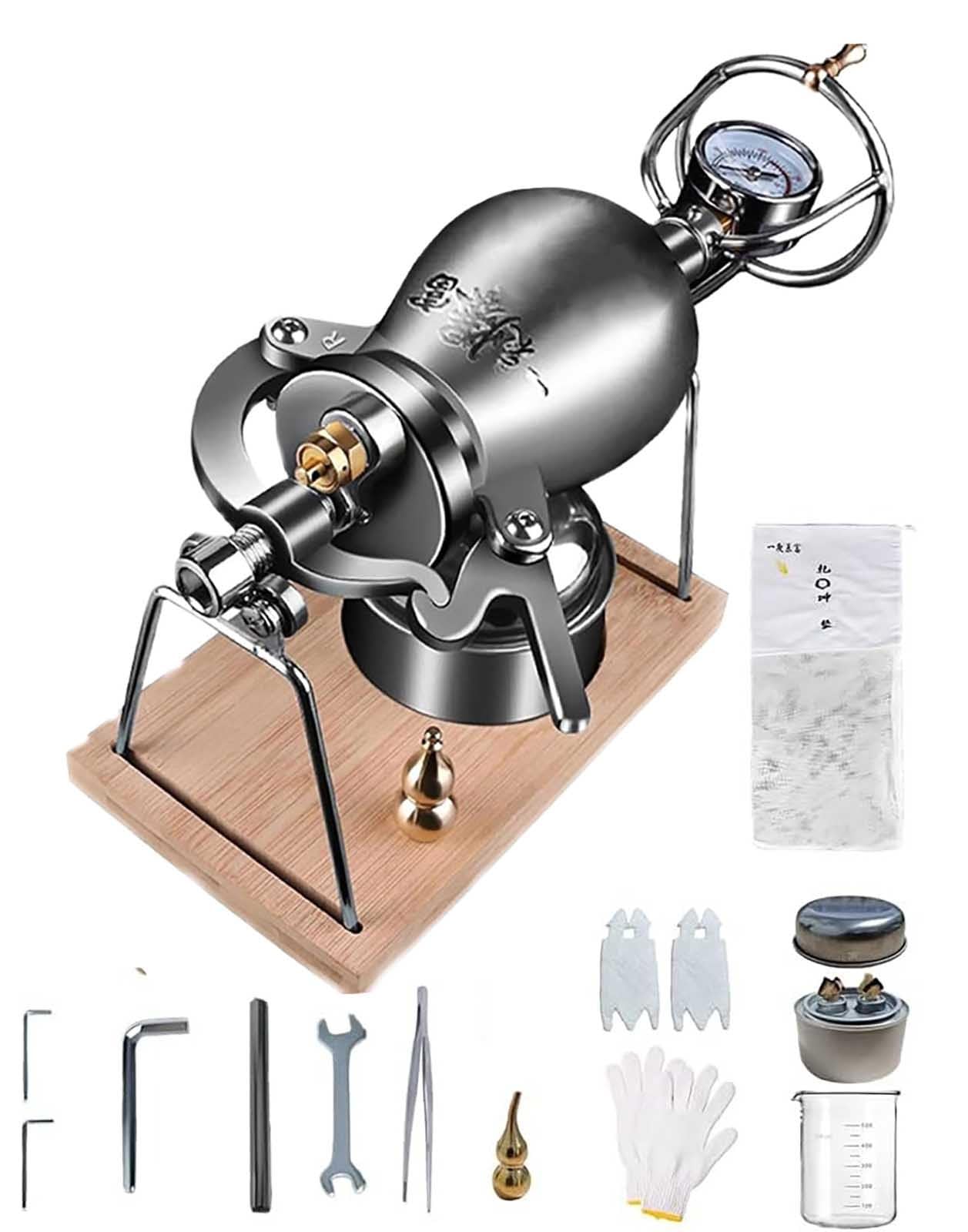 Kit de MáQuina Hacer Palomitas Maíz Alta PresióN, Palomitero China Manual Vintage, Mini Palomitera Portátil Tradicional de Acero Inoxidable para Fiestas en Casa y Noches de Cine(Silver,260 ml)