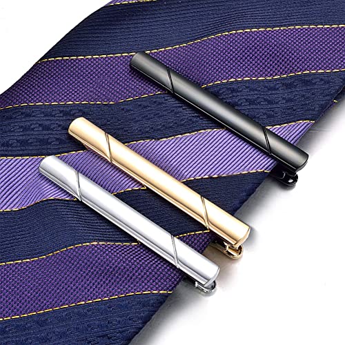 Image of Roctee Men's Tie Clips, Neck Ties Necktie Tie Pins Clasp Tacks for Men with Gold Silver Black 3 Tone, Slim Tie Clip Accessories for Business Wedding and Daily Life, Official Occasions