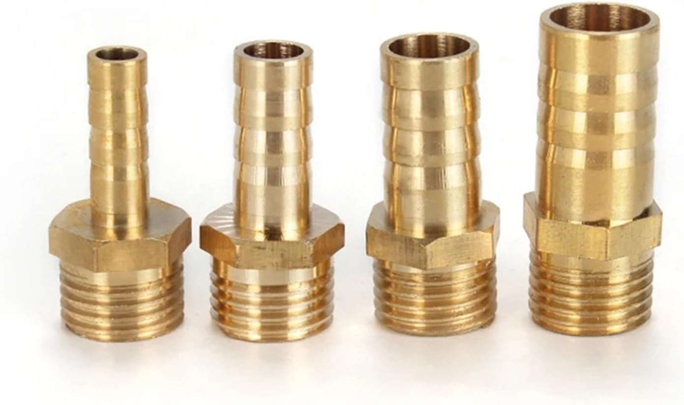 Brass Pipe Fitting 4mm 6mm 8mm 10mm 12mm 19mm Hose Barb Tail 1/8" 1/4" 1/2" 3/8" BSPT Male Connector Joint Copper Coupler Adapter 1pcs(16mm Barb,1/2")
