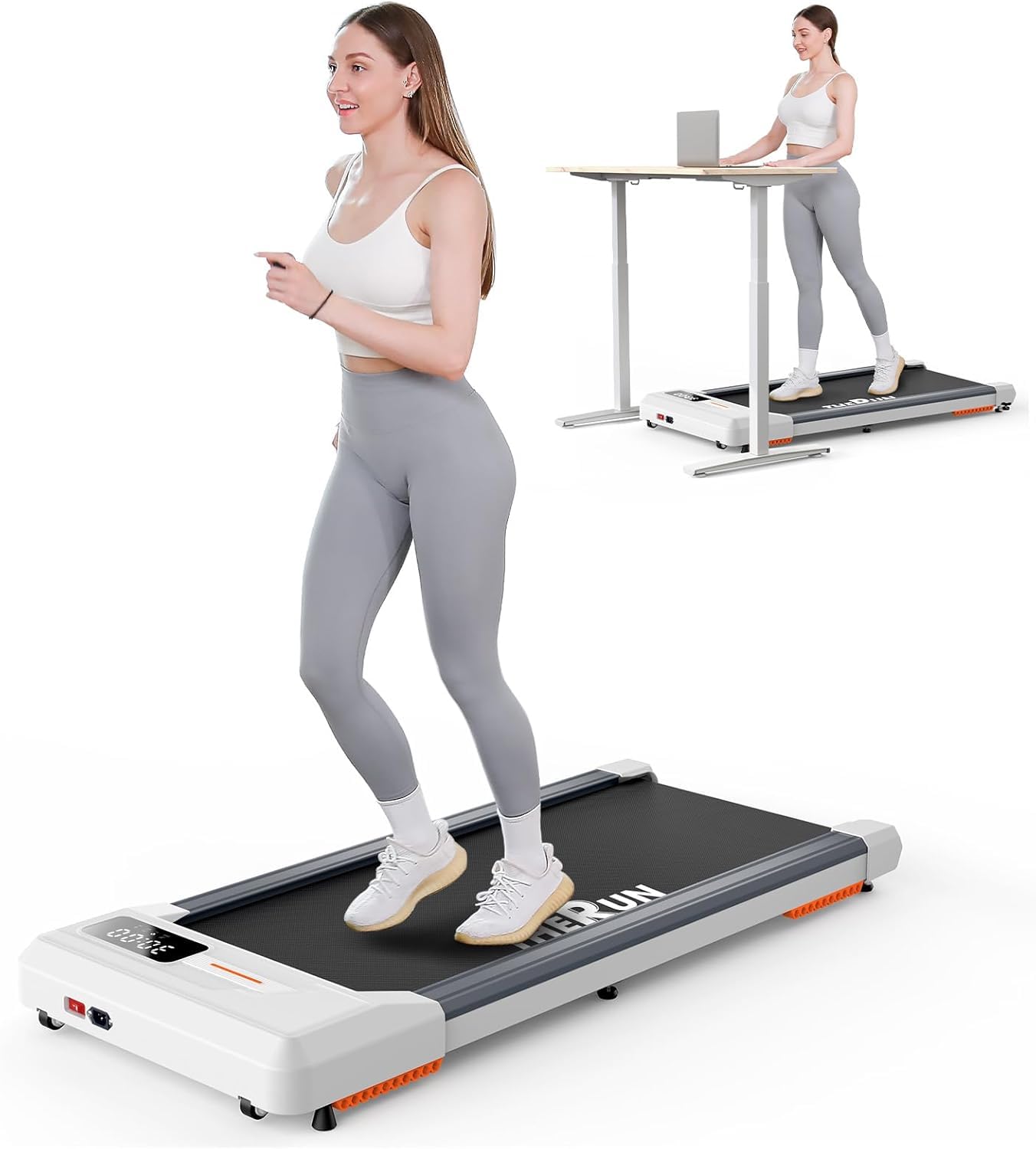 therun walking pad under desk, portable mini treadmill for home/office, 2.5hp jogging machine with 300 lbs weight capacity, remote control, led display