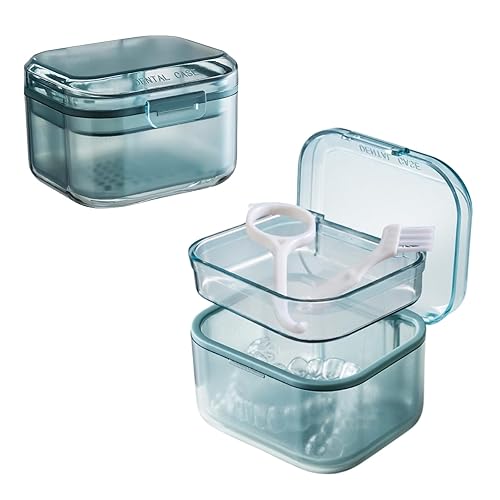 AHYUEE Estuche para dentaduras postizas completas, estuche de soporte para remojar dentaduras, estuche de baño portátil y a prueba de fugas, taza de