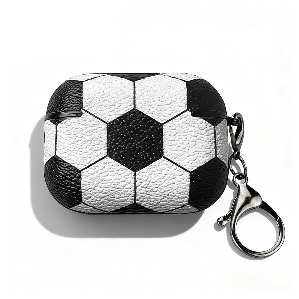 for Airpods 4 Case Cover,Leather Sport Ball Design - Full Protective Hard Case with Keychain, Front LED Visible Skin Accessory for Men Women-Model A3058/A3059,Soccer