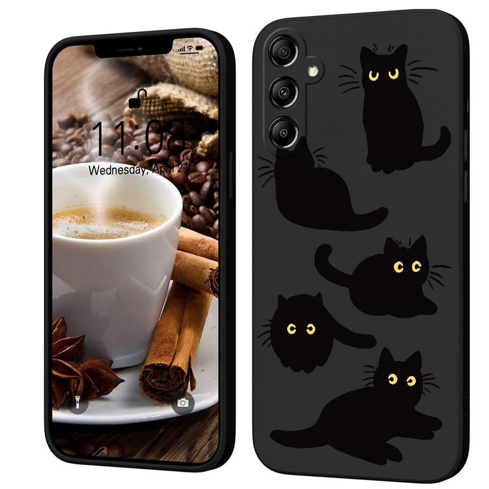 PAIX Creativo Cartone Animato Custodia Morbida in Silicone Compatibile con Samsung Galaxy A35 Cover, [Pattern Gatto] Anti Fall Protettivo Case,Nero