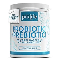 Fermenti Lattici Probiotici e Prebiotici PiùLife – 40 Miliardi UFC dose, 20 Ceppi – Probiotici per intestino con Inulina e FOS – Benessere Intestinale Gonfiore Addominale Intestino Pigro, 120 Capsule
