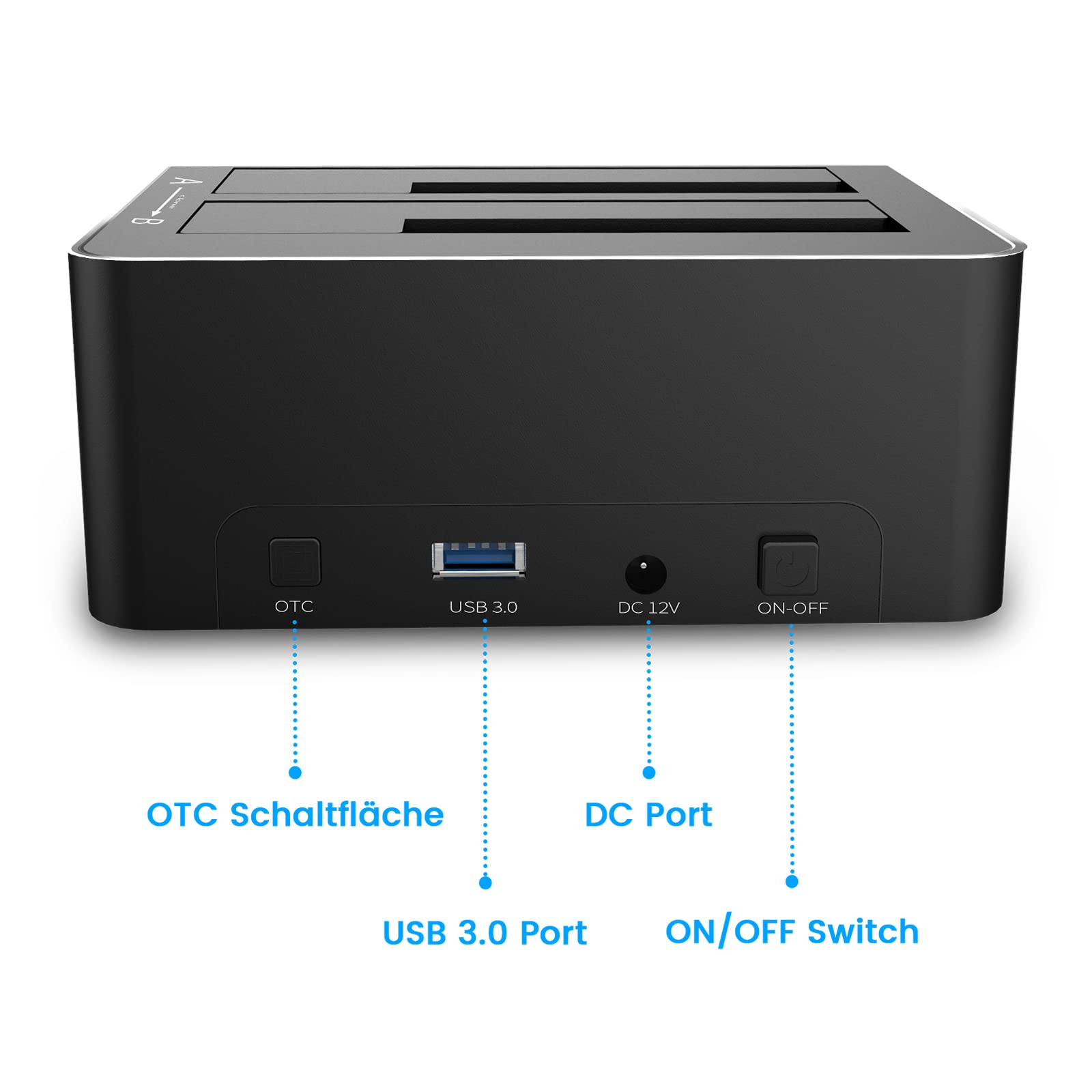 RSHTECH Dualschacht Festplatten Docking Station, USB 3.0 Aluminium Festplatten Dockingstation Offline-Klonen für 2,5 & 3,5 Zoll SATA HDD SSD, unterstützt 2 x 24TB Laufwerke, Werkzeuglose (RSH-DS01)