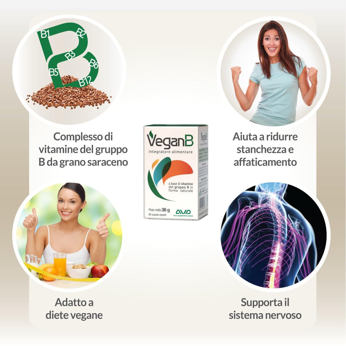 AVD REFORM | VeganB – Complesso Vegetale ricco di Vitamine del Gruppo B da Germogli di Grano Saraceno – Adatto a Vegani e Vegetariani – 60 capsule - Prodotto in Italia