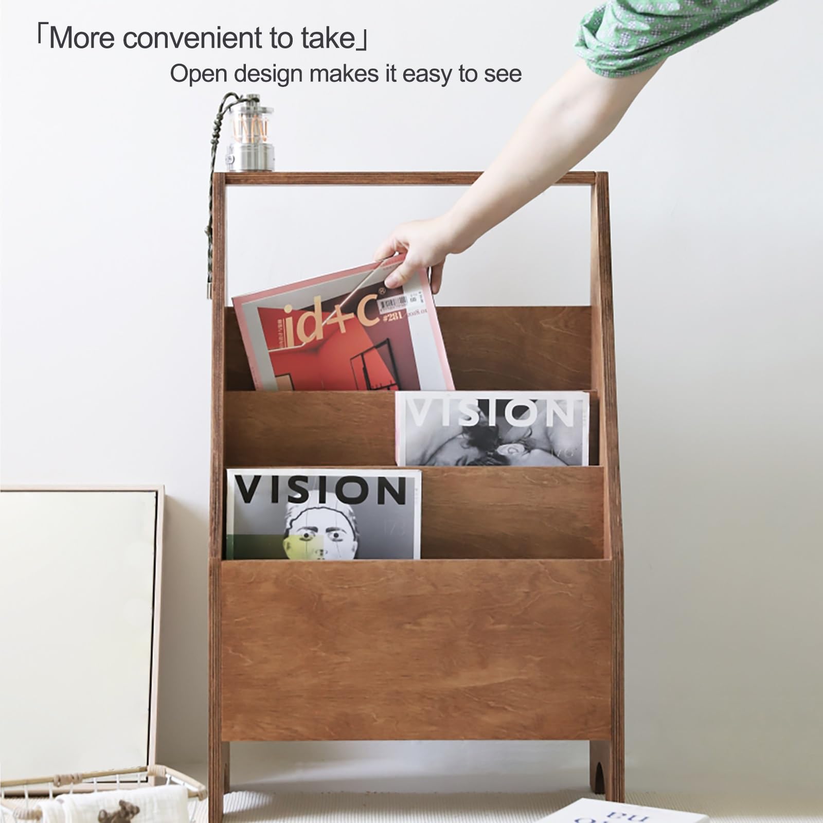Prospektständer Zeitschriftenständer Literaturständer mit 3 Taschen, Holz Bodenstehend Prospekthalter, für Eingangsbereich Wohnzimmer Kinderzimmer