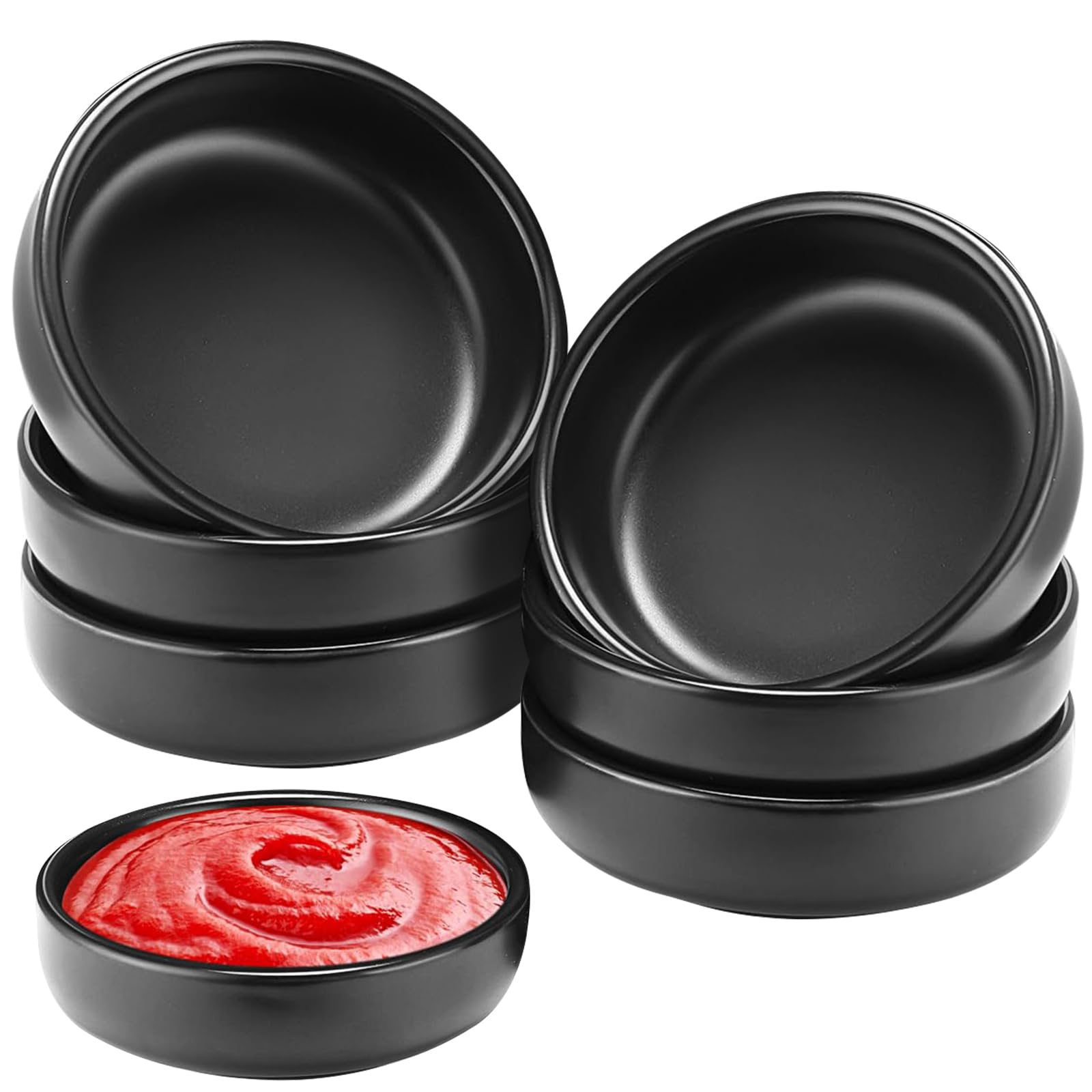 Juego De 6 Cuencos Para Salsa - Negros, Mate, Diámetro 10 Cm