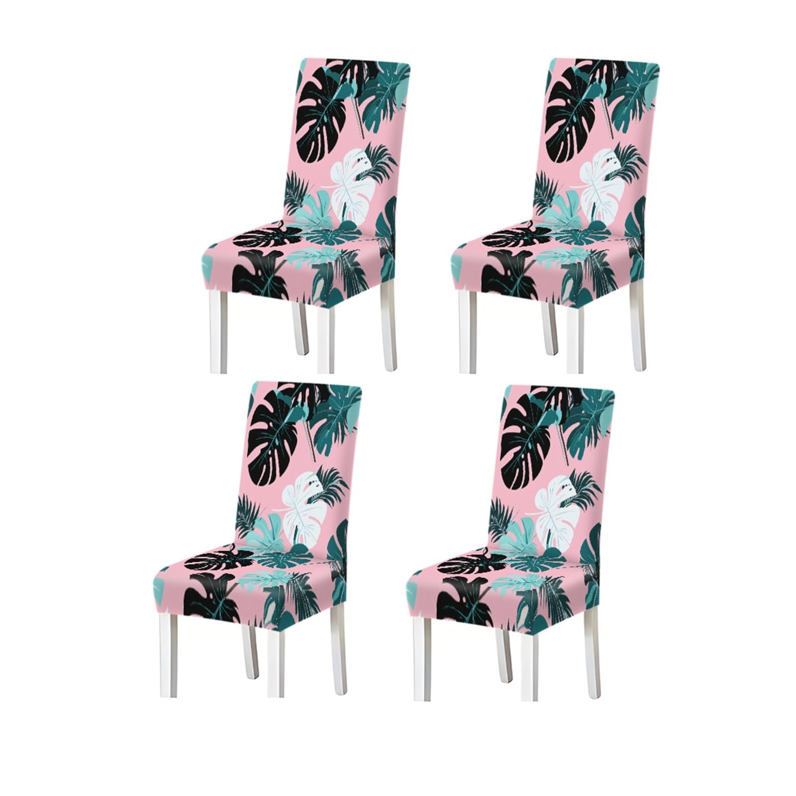 Bosuybn One Color Pink Tropical Monstera Leaf Pattern Print Dining Chair Covers Set Of 2/4/6, Stretch Slipcovers For Kitchen Dining Room Furniture Protectors For Home Dining Room(4Pcschair Cover)