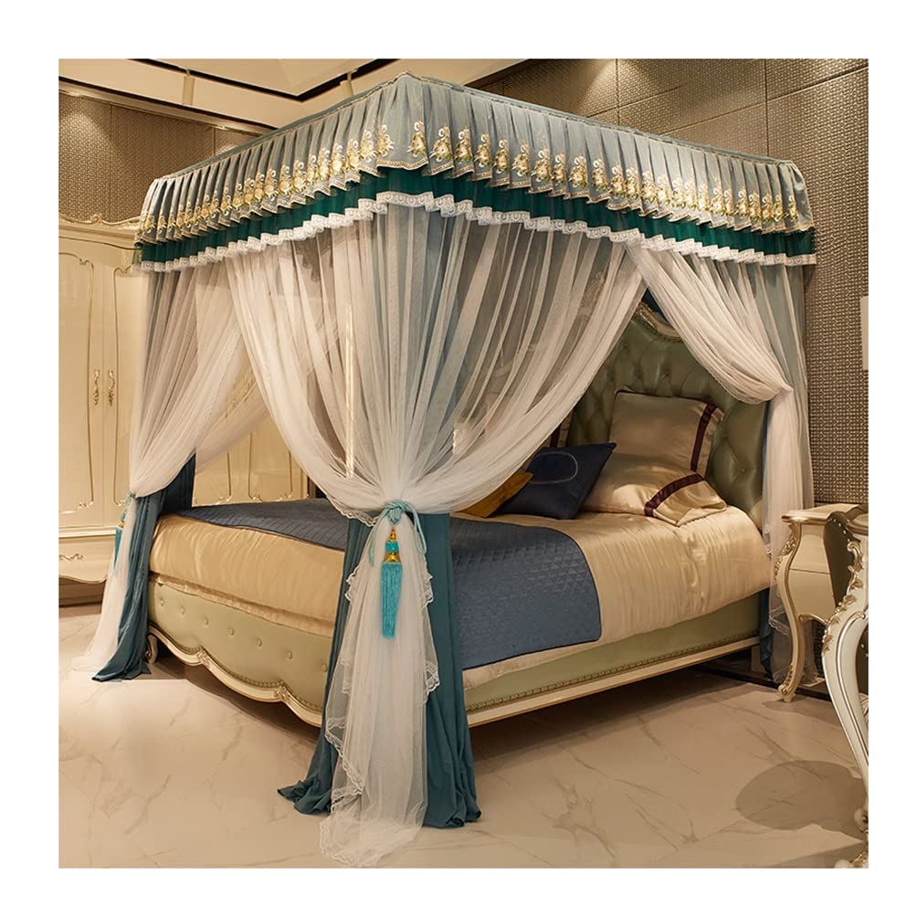 Bett Baldachin Moskitonetz für Twin Queen King, 4 Eckpoststaubdichte Blackout Bett Vorhang Schlafzimmer Dekor? Mit Ständer (Farbe: Blau, Größe: 200x220x200 cm)