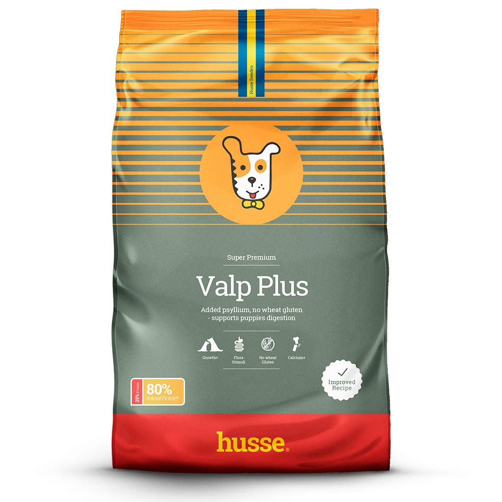 Husse Valp Plus Puppy Dry Dog Food Chicken & Rice Recipe, Complete Nutrition, Low-Carb and Anti Itch Dog Food, Balanced Nutrition and Healthy Digestion, 12.5kg