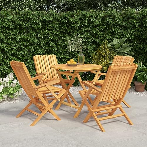 Wicterencia 5-Piece Garden Dining Set, Natural Solid Teak Wood, Foldable