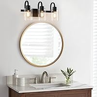 Vista 5 de Lámpara de tocador de baño de 3 luces, lámparas negras sobre el espejo, moderna lámpara de tocador negra con pantalla de vidrio transparente, luces