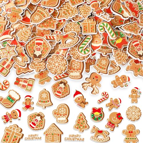 JULBEAR Gingerbread Foam Sticker 300Pcs Christmas Snowflakes Candy Gingerbread Shapes Self Adhesive Foam Stickers for Kids Christmas Party Favors DIY Crafts Decorations Schools Crafts Projects