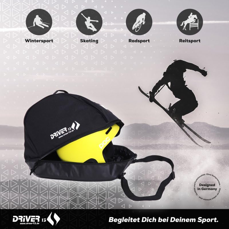 Driver13 borsa casco GO, helmet bag per casco da sci, bici, snowboard ed equitazione, scomparto accessori, nero