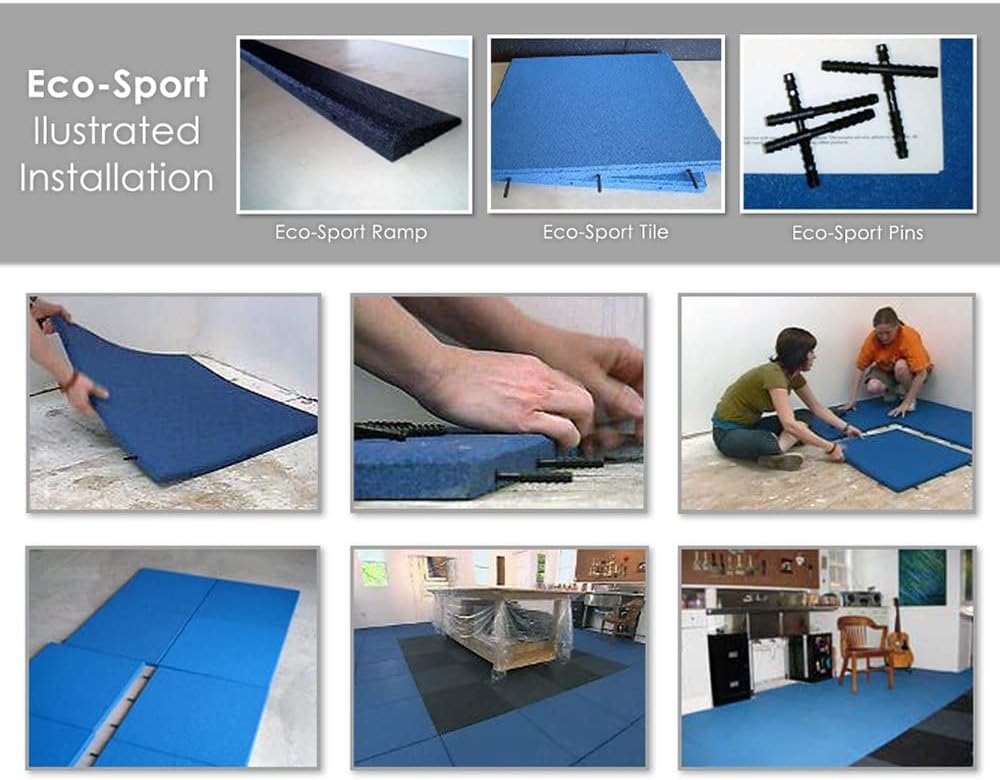 Rubber-Cal Eco-Sport 3/4-inch Interlocking Rubber Tiles - 3/4 x 20 x 20-inch Rubber Tile - 6 Pack, 14 Sqr/Ft Coverage - Blue in Color