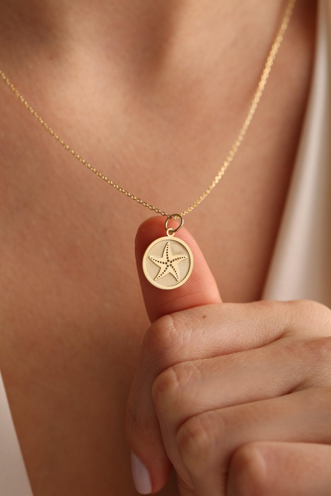 Collar de plata de ley 925 de 24 mm, cadena de 45,7 cm, collar de estrella de mar, colgante de estrella de mar, joyería con dije de estrella de mar, estrella de mar minimalista, colgante de amante