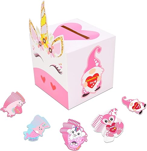 GYQMBT Cajas de San Valentín de unicornio para el aula, tarjetas de San Valentín de unicornio para el día de San Valentín para la escuela, para