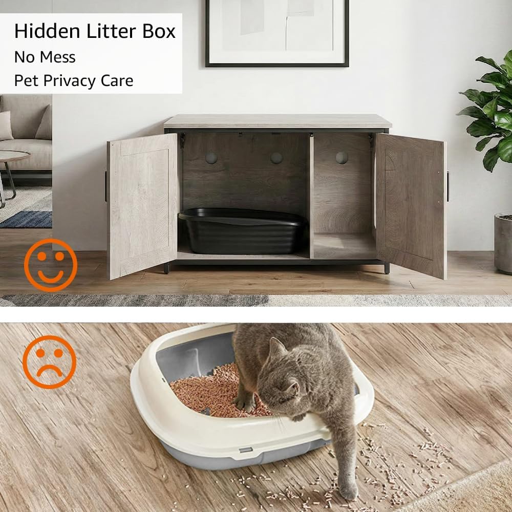 unipaws Top Opening Cat Litter Box Enclosure, Flip Top XL Extra Large Cat Box Furniture, Friendly to Elderly People, High Jumbo Automatic Litter Box Cover Hidden for Large Cat