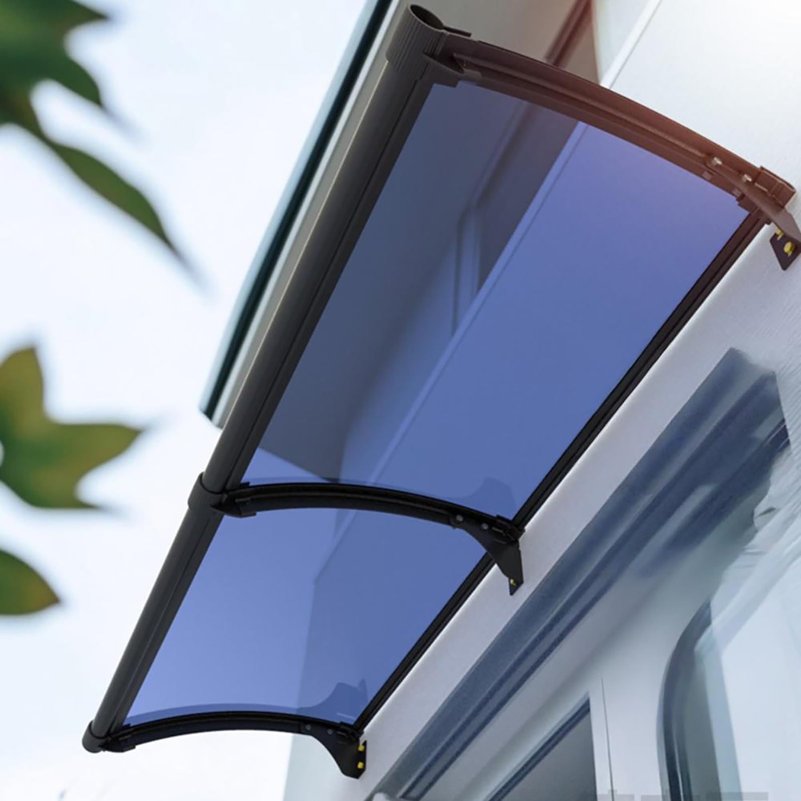 LWJSOCP Black Curved Polycarbonate Door Canopy UV Protection Awning for Entrance and 48x200cm (18.9x78.7in) Weatherproof Outdoor Shelter