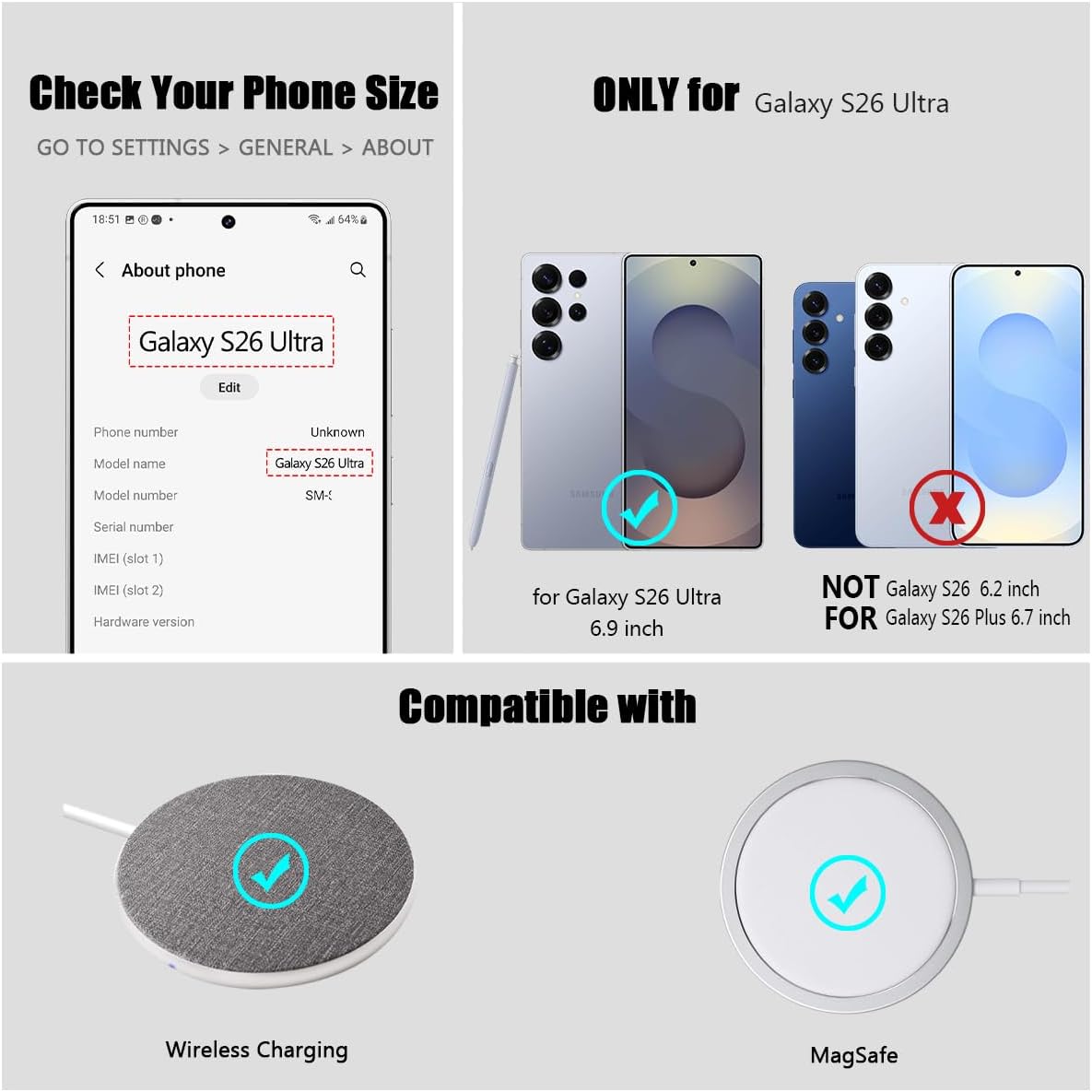 Nvollnoe for Samsung Galaxy S26 Ultra Case with Card Holder[with 1 Pic Fingerprint Unlock Screen Protector] Shockproof with Kickstand Detachable Wallet Magnetic Case for Samsung S26 Ultra(Black)