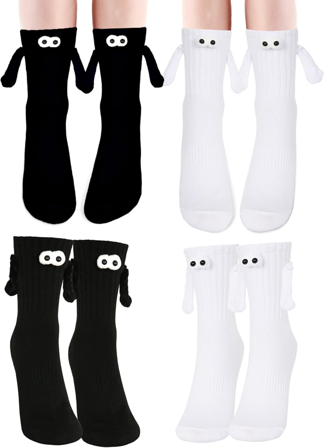 4 Pair Funny Magnetic Holding Hands Socks Funny Valentines Gifts for Her/Him Crazy Sock for Galentine's Day Women