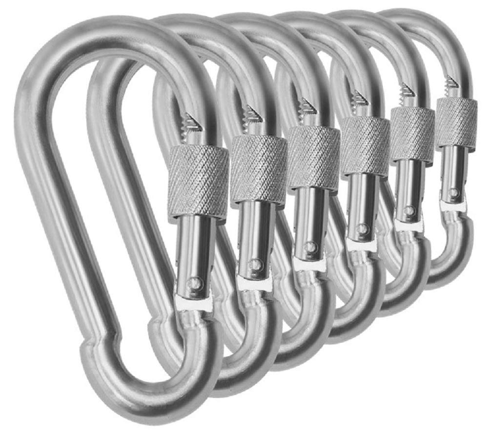 Mosquetón de acero galvanizado con cierre de tornillo de pulgar de alta resistencia, gancho de eslabones con resorte. Clasificación de 200 a 400 libras. 6 paquetes y 12 paquetes