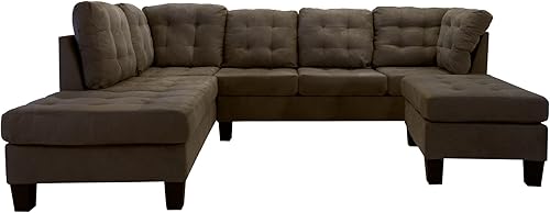 Miniatura 3 de Casa Andrea Milano LLC - Sofá modular moderno de 3 piezas de microgamuza copetuda en forma de L con diván reversible y otomana grande café