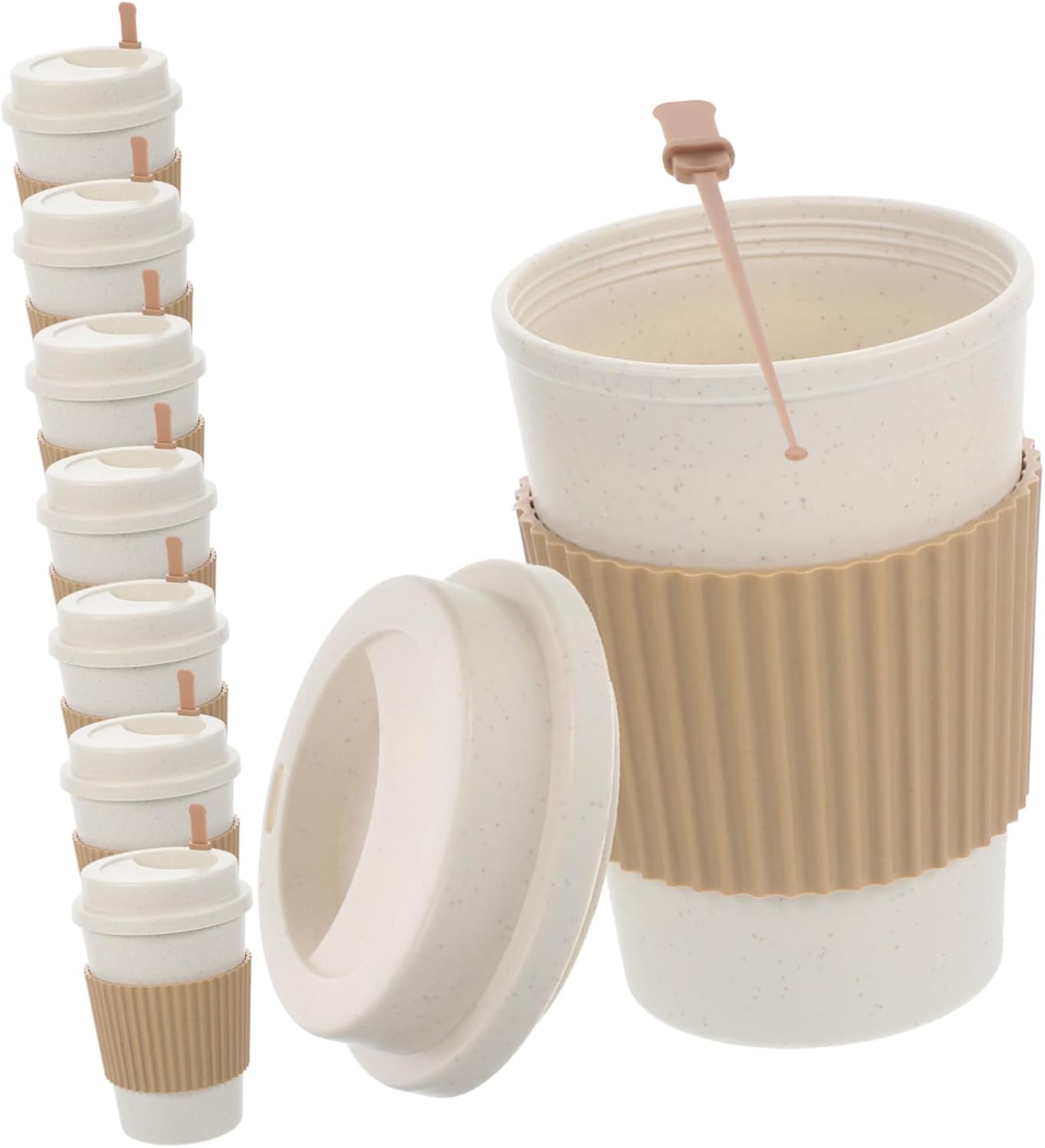 8pcs High-End Business Coffee Cups with Lids and Stirrers 480ml Thick Disposable Hot Beverage Cups for Meetings and Gatherings