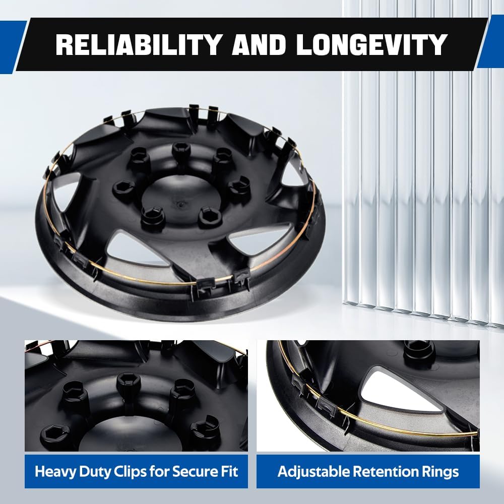 bartoo 4 pack hubcaps wheel covers 16 inch hubcap for ford e150 e250 e350 econoline van 1992-2014, 8 lug steel wheel, hub caps van heavy duty construction 4 pieces