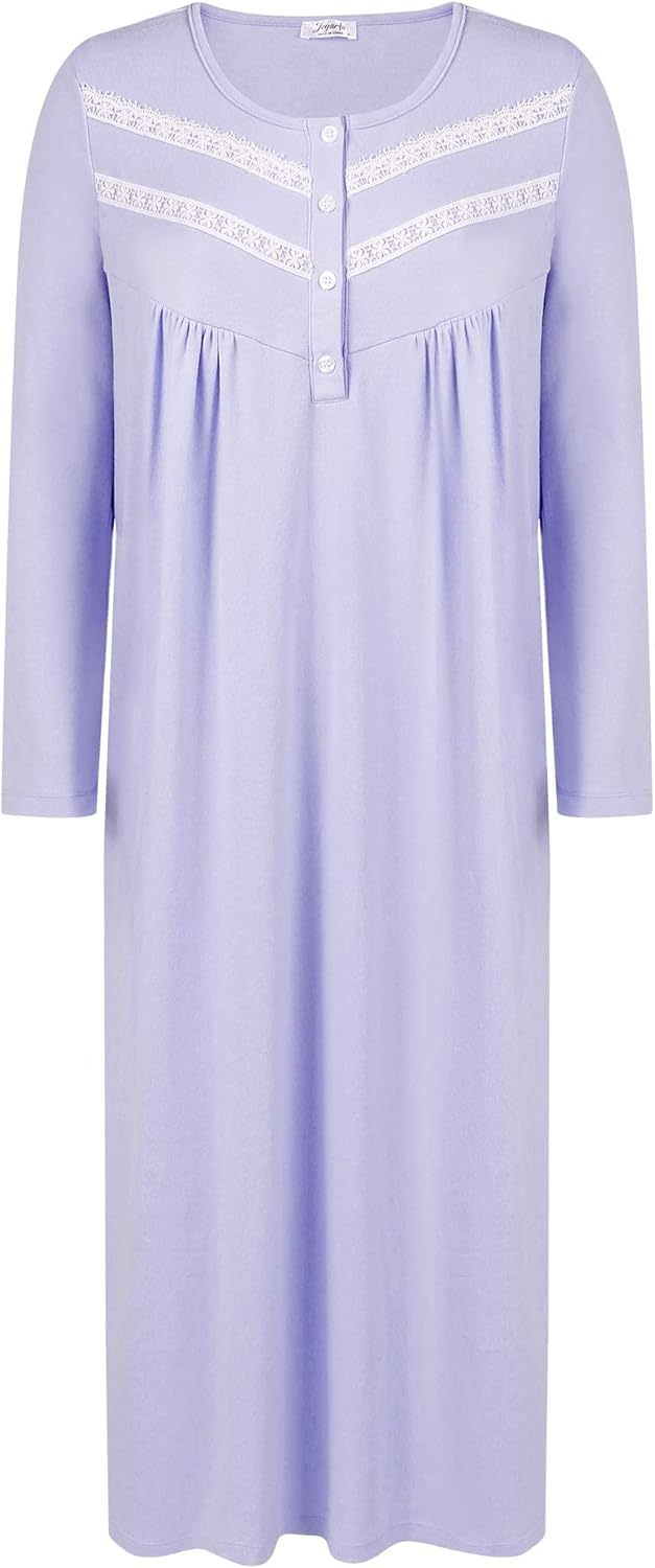 Joyaria Women's Warm Thick Long Nightgown - 100% Cotton Double Brushed Sleepwear,Long Sleeve Henley Sleep Dress - Image 7