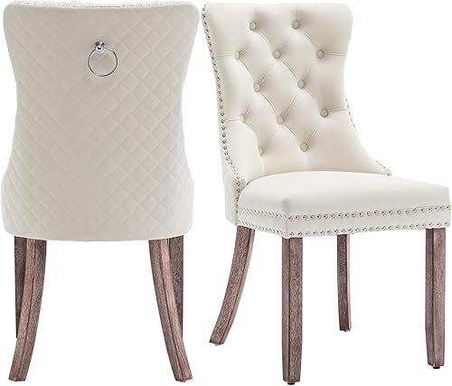 Miniatura 10 de Sillas de Comedor de Cuero Systemkenji Juego de 6, Sillas Tapizadas para Comedor con Adornos de Clavos, Sillas de Comedor Modernas 6, Sillas de