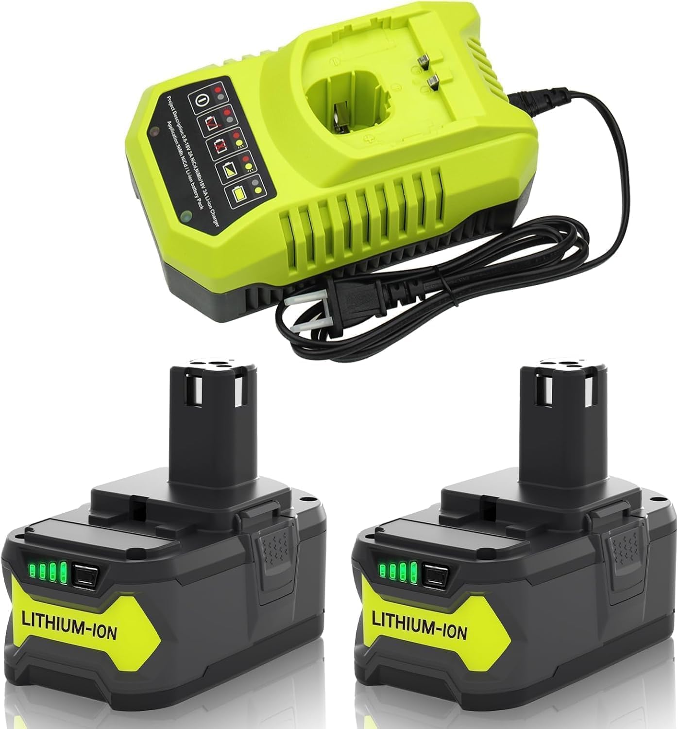 Upgraded 8.0Ah P108 Replacement for Ryobi 18V Battery and P117 Charger