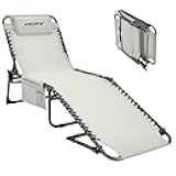 Folding Outdoor Chaise Lounge Chair, Adjustable Lightweight Portable Beach Lounge Chair for Patio, Pool, Lawn, Deck, Sunbathing, Camping Reclinging Chair with Pillow and Side Pocket, Grey