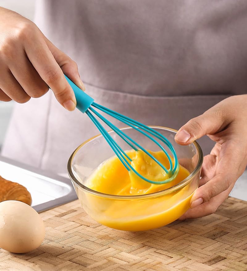 Ousyaah Compact Silicone Whisk (6.7 Inch), 12 Pack Portable Mini Balloon Mixer Egg Beater, Manual Handheld Milk Frothers, Household Egg Blender Small Silicone Egg Whisks for Cooking (Blue)