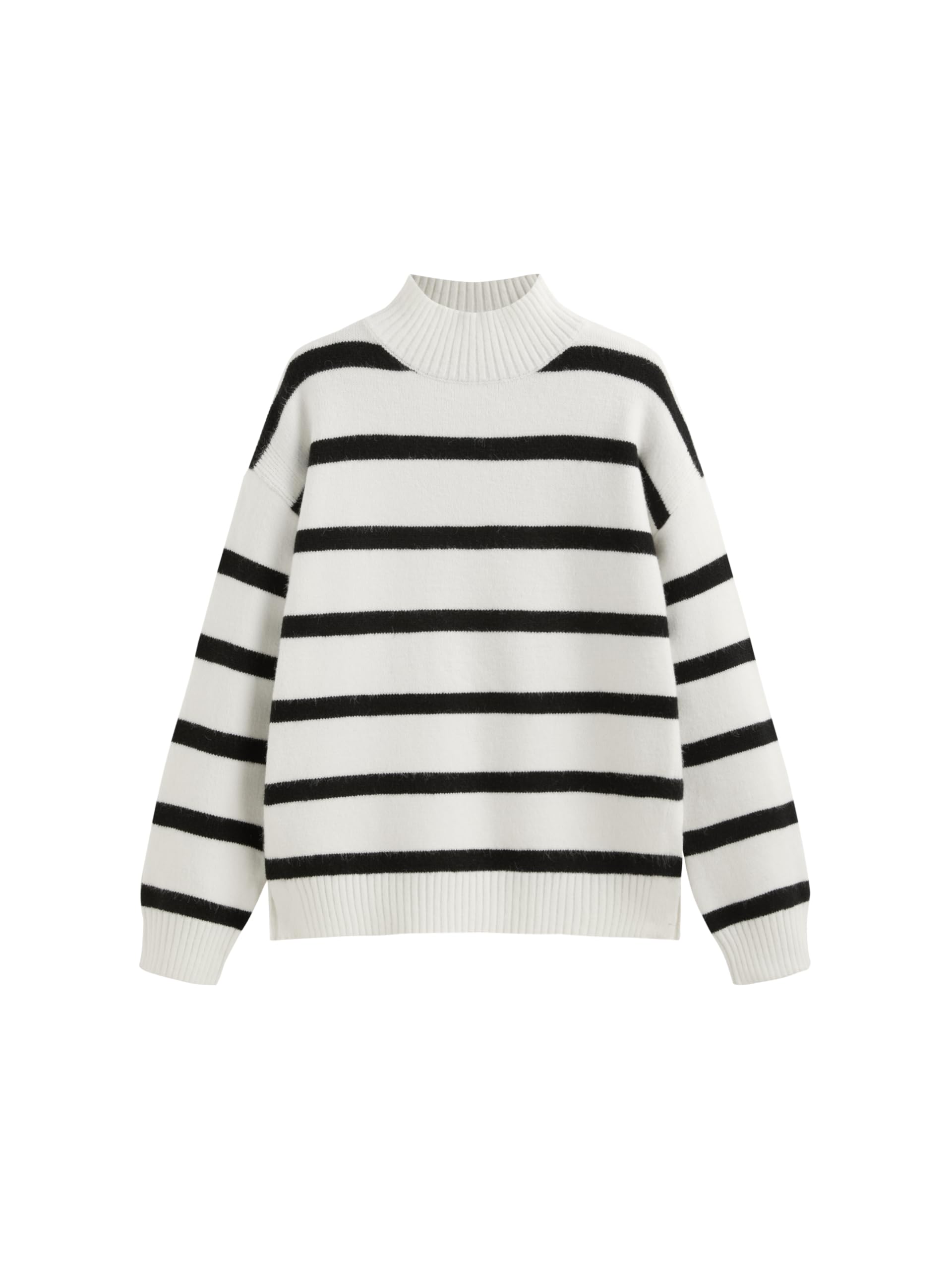 CIDER Striped Mock Neck Sweater Women Long Sleeve Pullover Knit Top