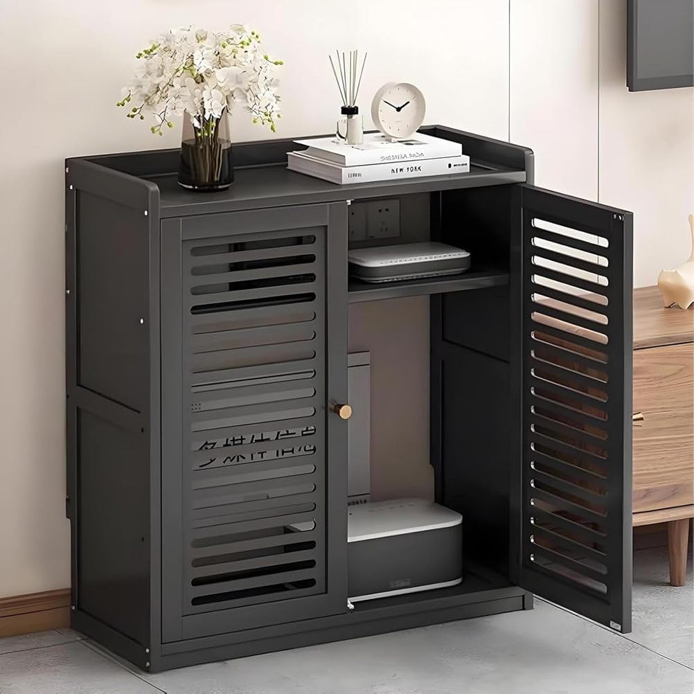 TBQATNTS Modern WiFi Router Storage Cabinet, Floor Standing Storage Box with Adjustable Shelves, Cable & Strip Management, Ideal for Home and Office