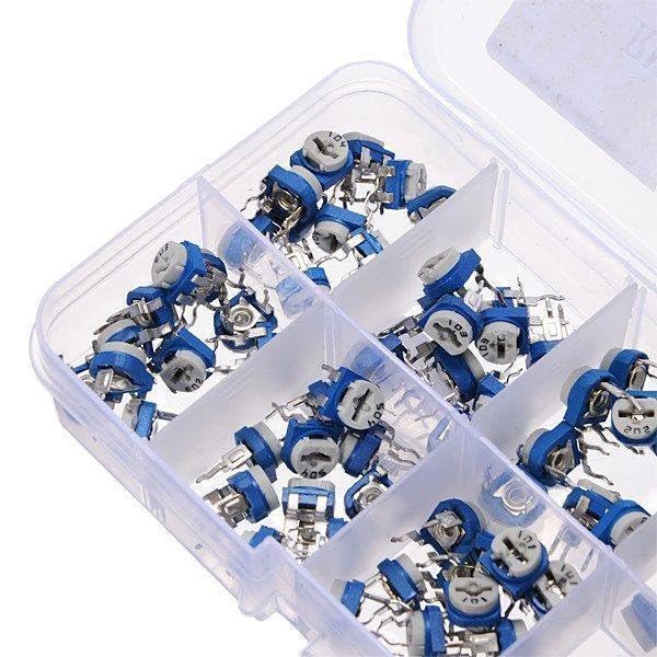 Accessoires spécialisés 100 pièces/lot RM065 Film de carbone Horizontal Trimpot potentiomètre Kit d'assortiment 10 valeurs résistance variable 100 ohm-1M ohm