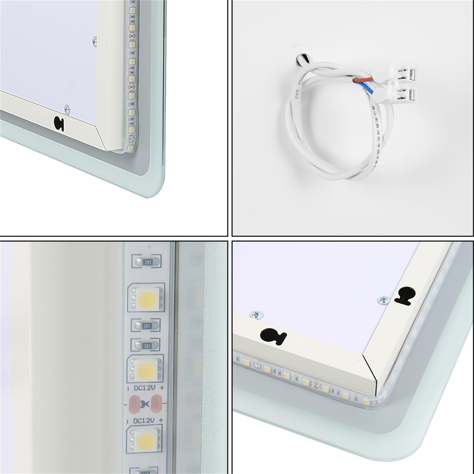 homewell Espejo de baño con iluminación, 70 x 120 cm, espejo de pared LED con interruptor táctil, luz blanca fría 6400 K, moderno sin cobre, espejo de pared con marco de aluminio (modelo 2, 70 x 120