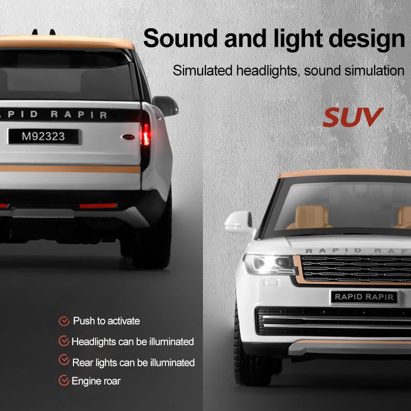 Image of FEXXA 1:24 Scale Range Rover SUV Die-Cast Metal Car with Sport car Openable Doors Light and Sound,Pull Back Function Indoor Outdoor Toy for Kids (White)