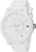 Tommy Hilfiger Reloj Analógico de Cuarzo para Hombre - Esfera Blanca, Correa de Silicona Blanca, Funciones de Día & Fecha, Caja de 44 mm, Resistente al Agua 3ATM - 1791481