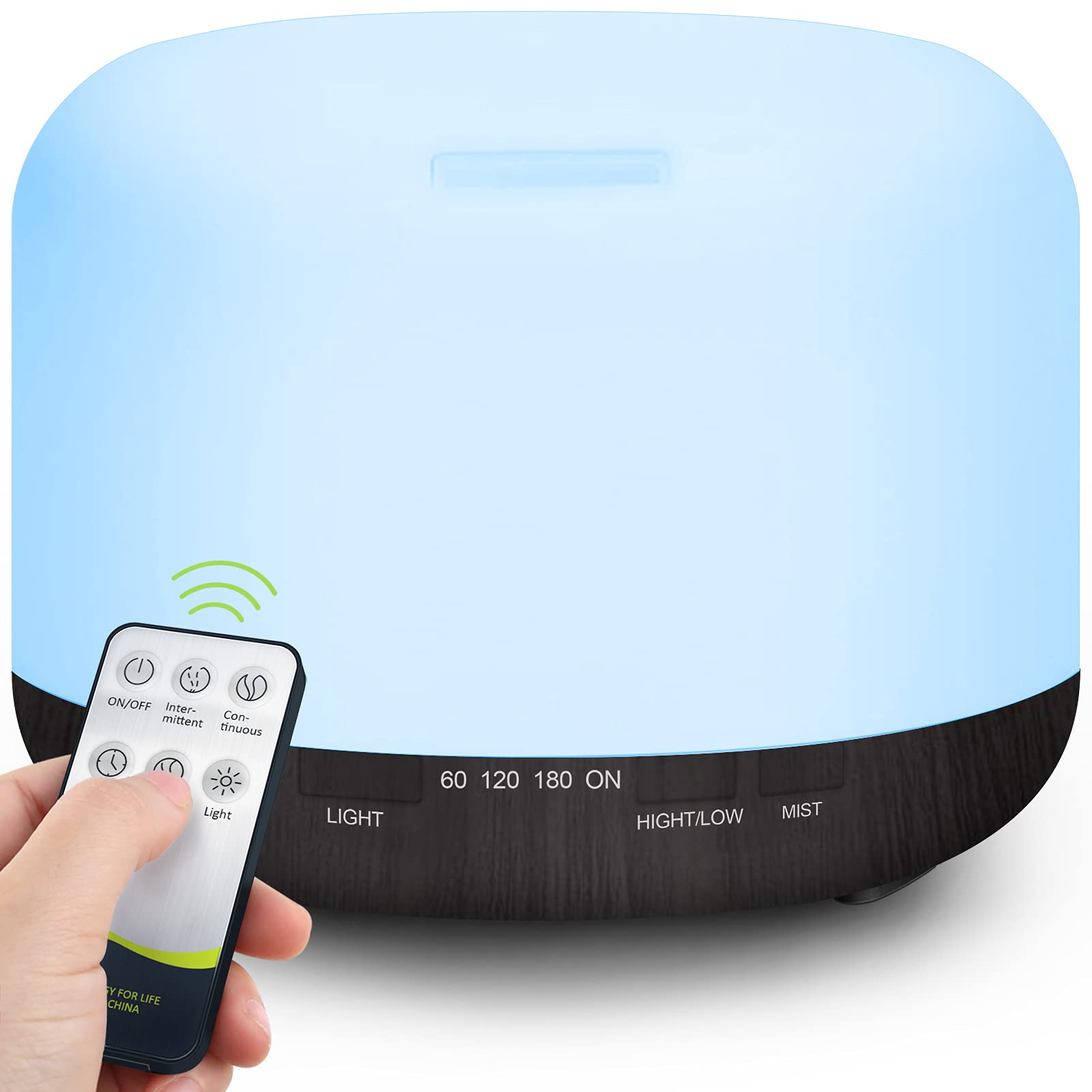 500ml Aromatherapy Essential Oil Diffuser, Ultrasonic Remote Control Cool Mist Fragrance Oils Humidifier, Electric Aroma Air Purifier for Home Bedroom 7 LED Color Lights, Timer, Auto Shut-Off (Black)