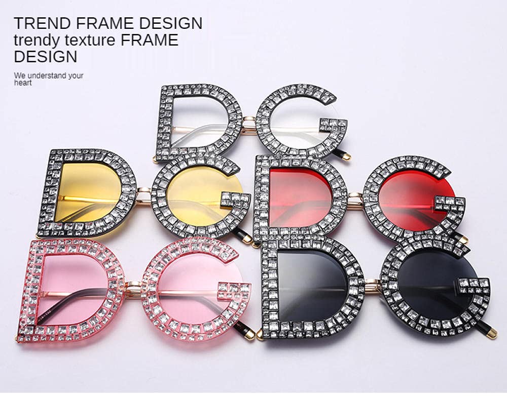 WQZYY&ASDCD Sonnenbrille Herren Damen Trend Letter Sonnenbrillen Weiblich Übergroße Sonnenbrillen Frauen Rahmen Brillen Flash Shades