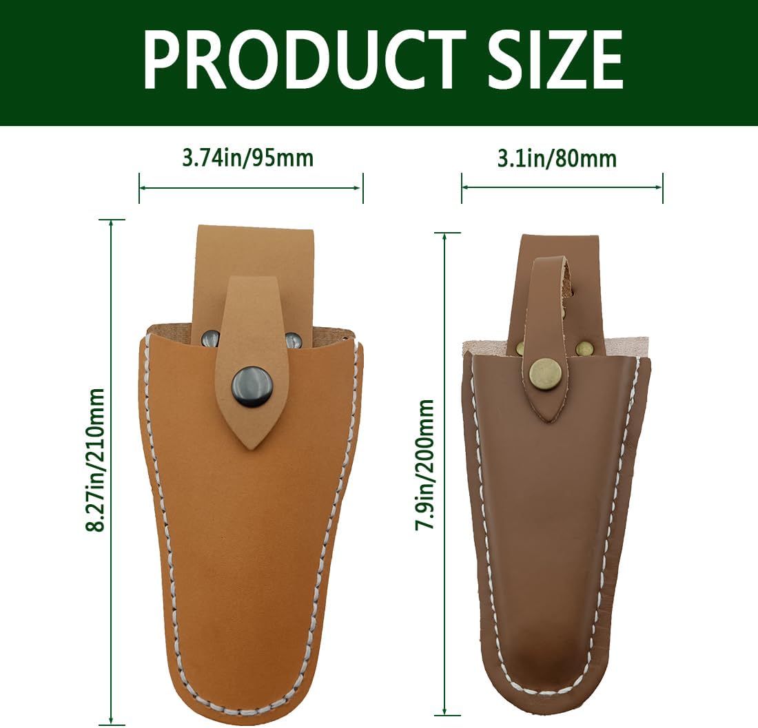 Pruner Holster,Garden Leather Hanging Pouch with Safety Lock for Hanging Pruning Shears for Garden Pruning Pliers Shears Scissors (Yellow+Brown) - Image 3