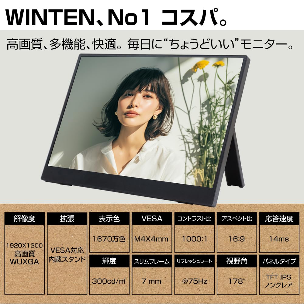 【美品】WINTEN モバイルモニター 18.5インチ【ソフトケース付】 モバイルモニター ゲーミング モニター 18.5インチ 1080P 高画質 Full