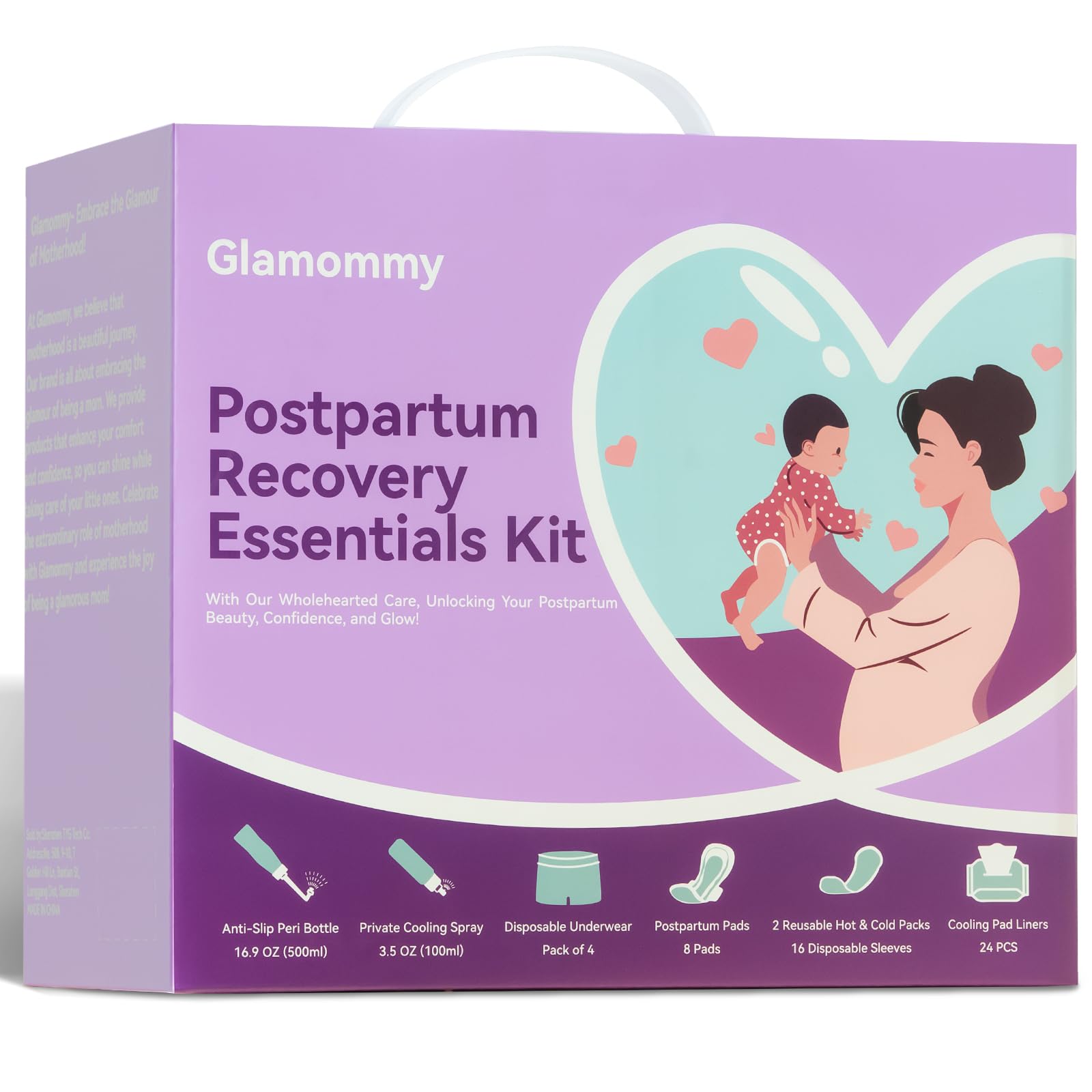 Postpartum Recovery Essentials Kit, Labor&Delivery Kit for Women, Includes Peri Bottle, Cooling Spray, Disposable Underwear, Postpartum Pads, Hot&Cold Packs, Cooling Liners