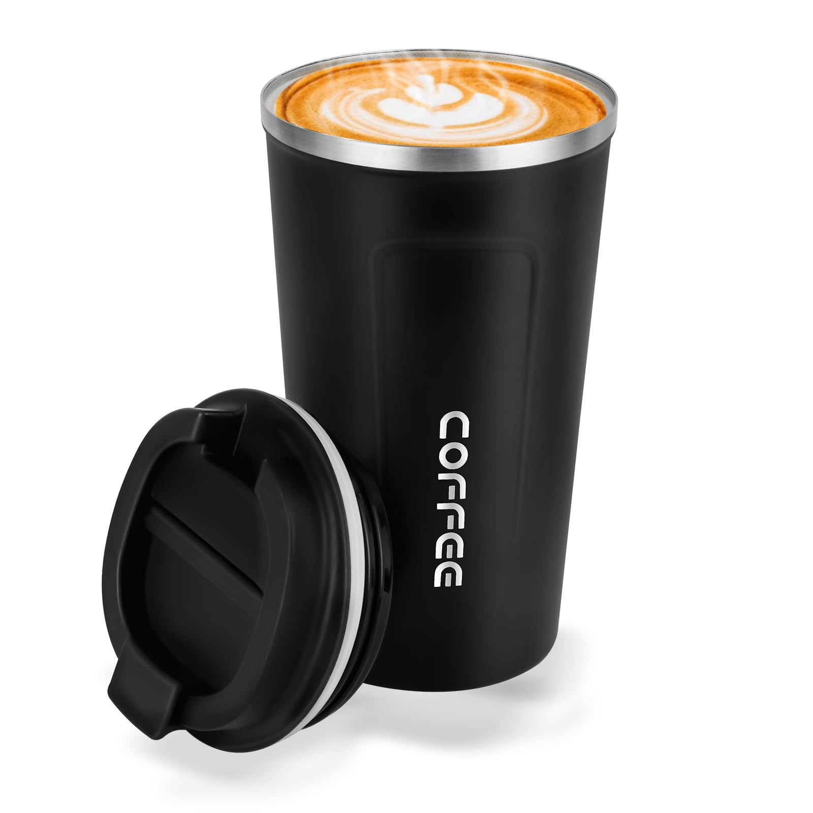 Goodatech 510ml/18oz Tazza Viaggio caffè Termica in acciaio inossidabile, Senza BPA Vuoto Isolato Borraccia, Auto Bicchiere con Coperchio a Tenuta Stagna, per caffè caldo/freddo (Nero)