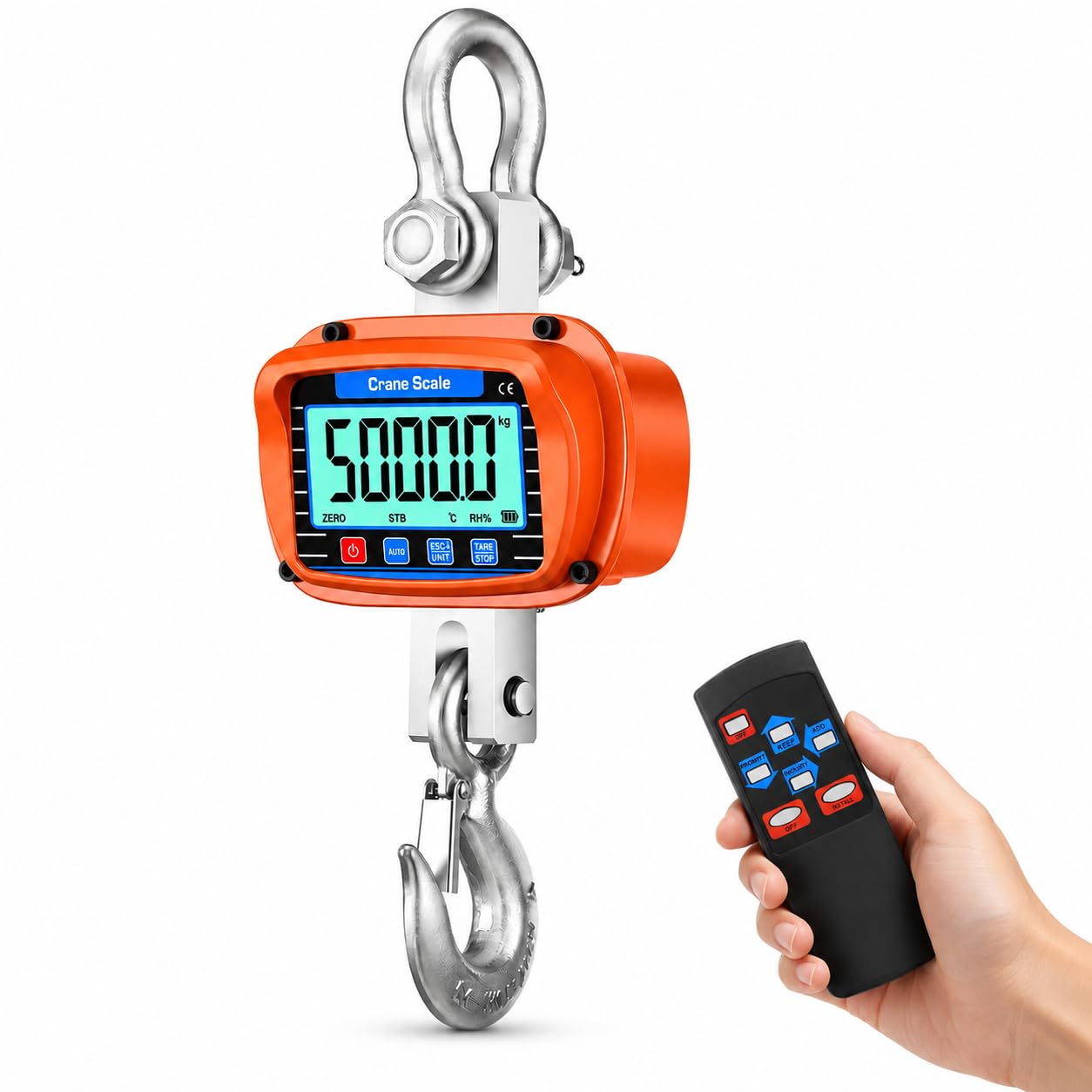 Báscula de grúa de 5000 kg, Báscula de Grúa Electrónica 5T,Colgante Industrial con sensor preciso, pantalla LCD grande y control remoto, temperatura y humedad para Agricultura e industria