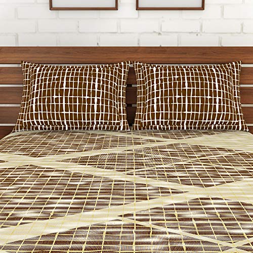 Image of Spaces 100% Cotton Fitted Sheets with Pillow Cover Soft Feel Skin Safe Breathable 210 Tc Brown